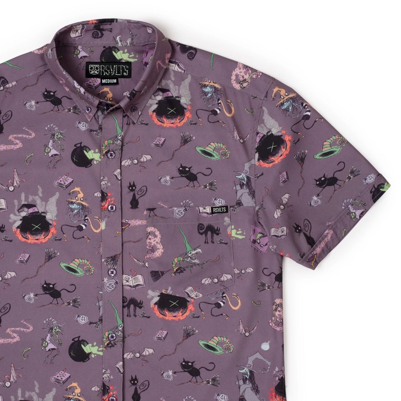 RSVLTS Witchy Witches KUNUFLEX Short Sleeve Shirt in Purple — front view