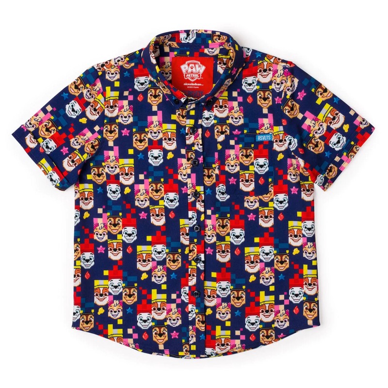 RSVLTS Pixel Pups KUNUFLEX Short Sleeve Shirt in Blue — front view