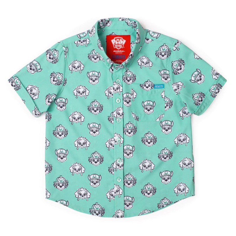 RSVLTS Puppy PAW-traits KUNUFLEX Short Sleeve Shirt in Green — front view