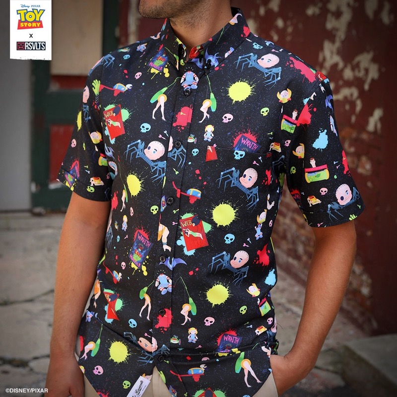 RSVLTS Sid’s Room KUNUFLEX Short Sleeve Shirt in Black — front view