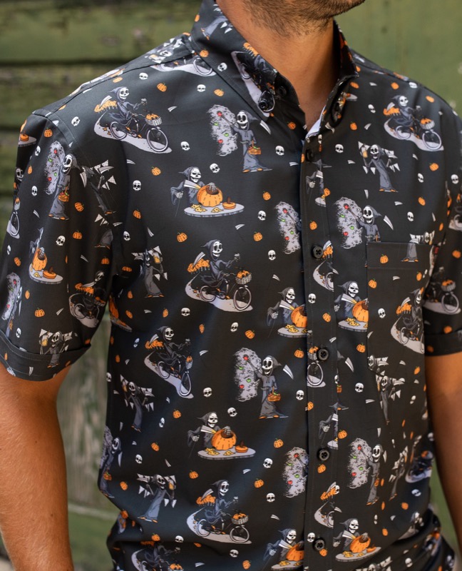 RSVLTS Reaper’s Delight KUNUFLEX Short Sleeve Shirt in Black — front view