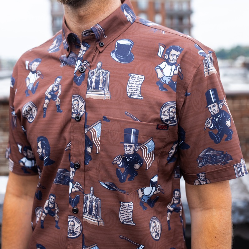 RSVLTS Honest Abe KUNUFLEX Short Sleeve Shirt in Brown — front view
