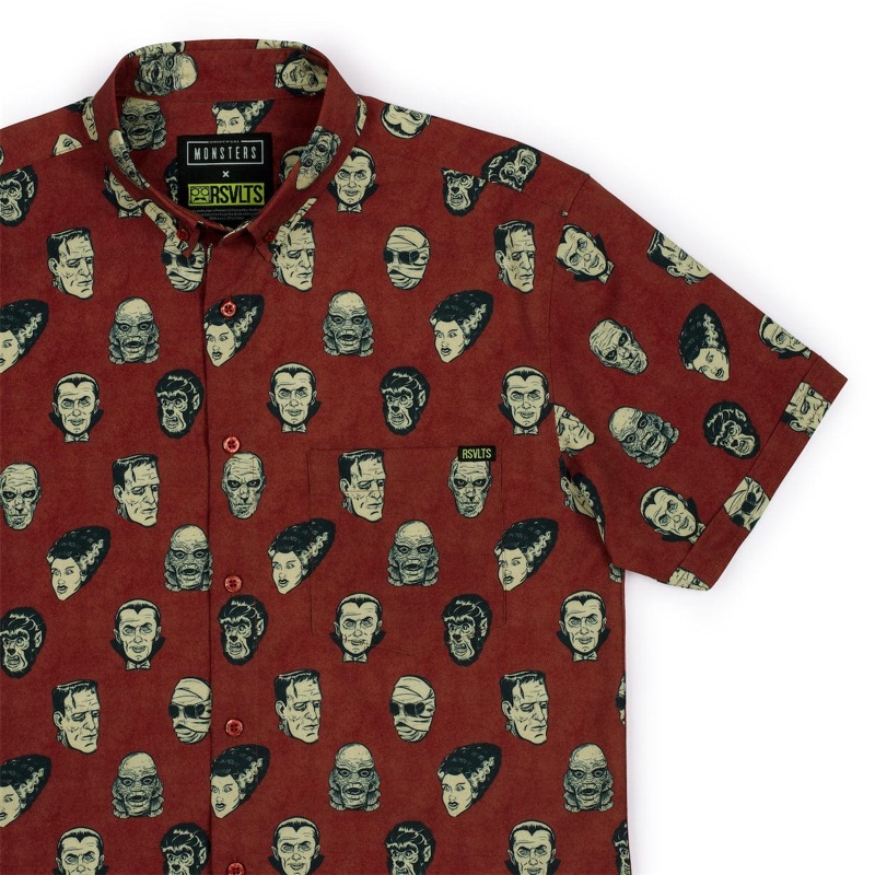 RSVLTS Heads of Horror KUNUFLEX Short Sleeve Shirt in Red — front view