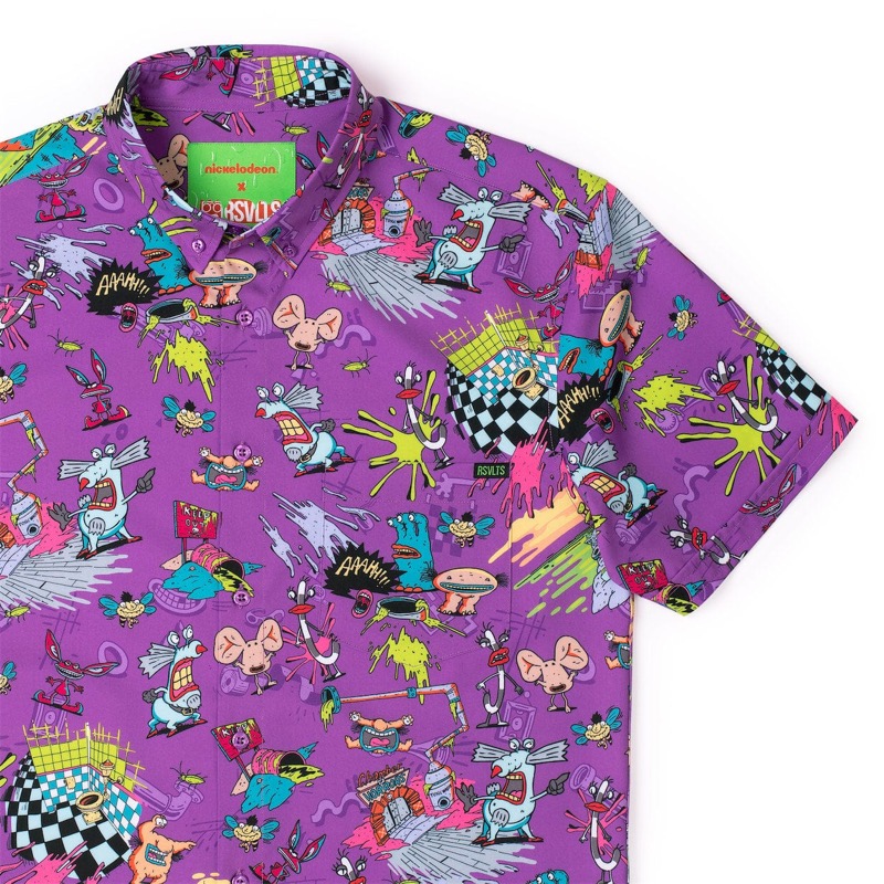 RSVLTS Monster Academy KUNUFLEX Short Sleeve Shirt in Purple — front view