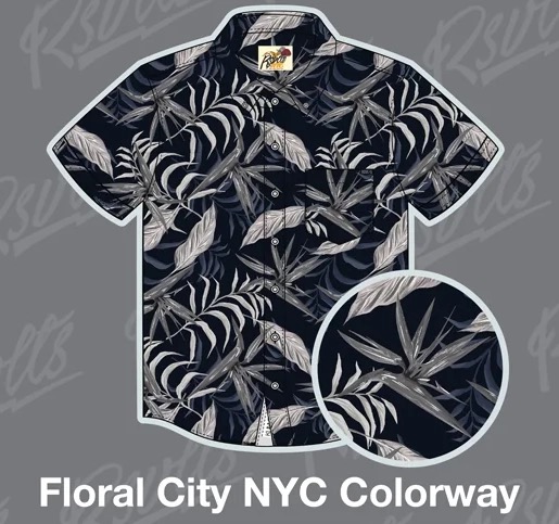 RSVLTS Floral City – New York 2023 KUNUFLEX Short Sleeve Shirt in Blue — front view