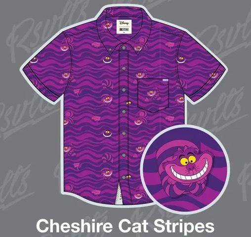 RSVLTS Cheshire Cat Stripes KUNUFLEX Short Sleeve Shirt in Purple — front view