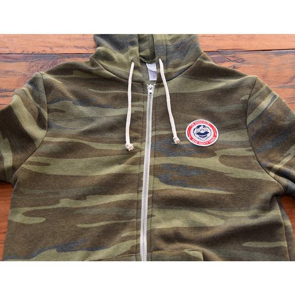 RSVLTS Camo Zip-up Performance Hoodie in Green — front view