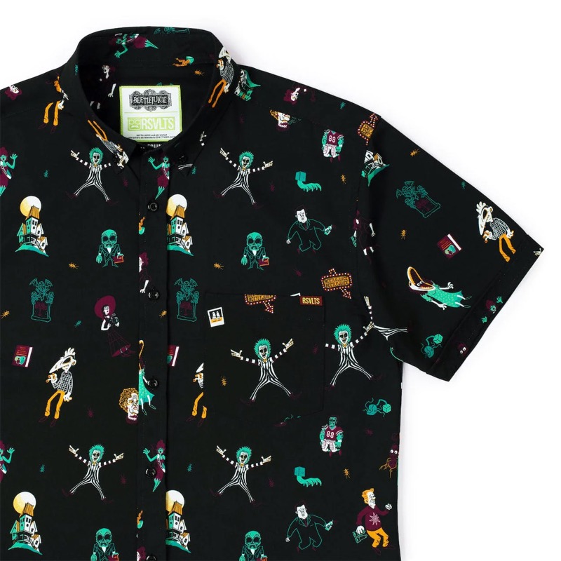 RSVLTS The Ghost with the Most KUNUFLEX Short Sleeve Shirt in Black — front view