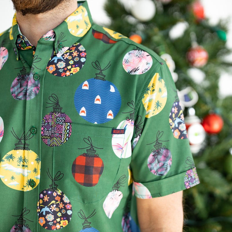 RSVLTS Deck the Balls KUNUFLEX Short Sleeve Shirt in Green — front view