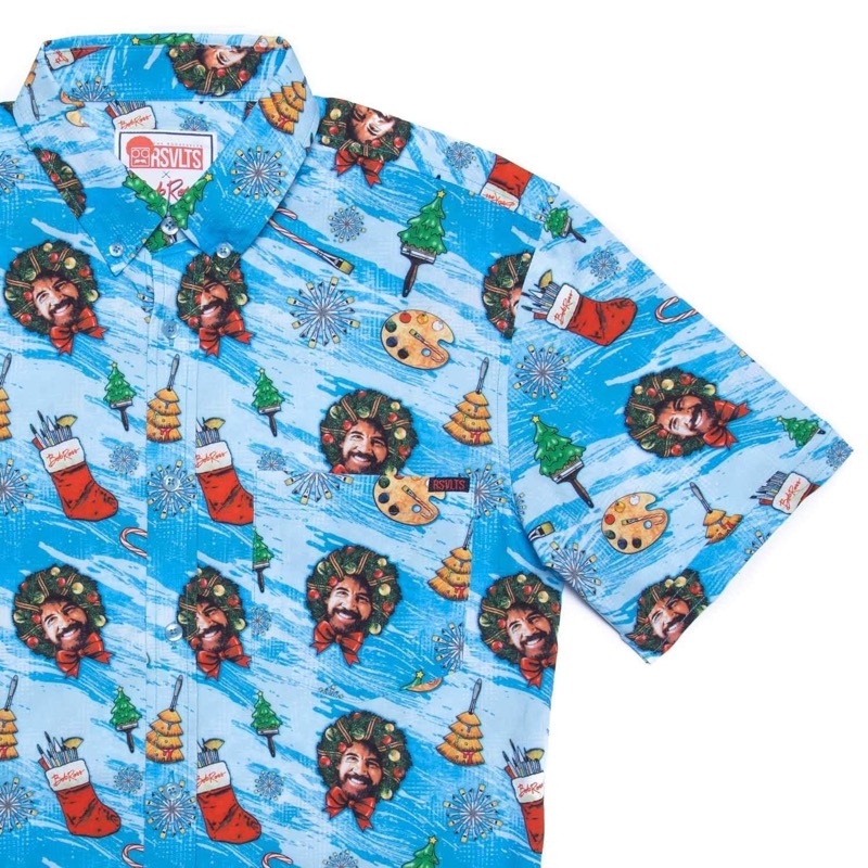 RSVLTS Wreaths and Ross KUNUFLEX Short Sleeve Shirt in Blue — front view