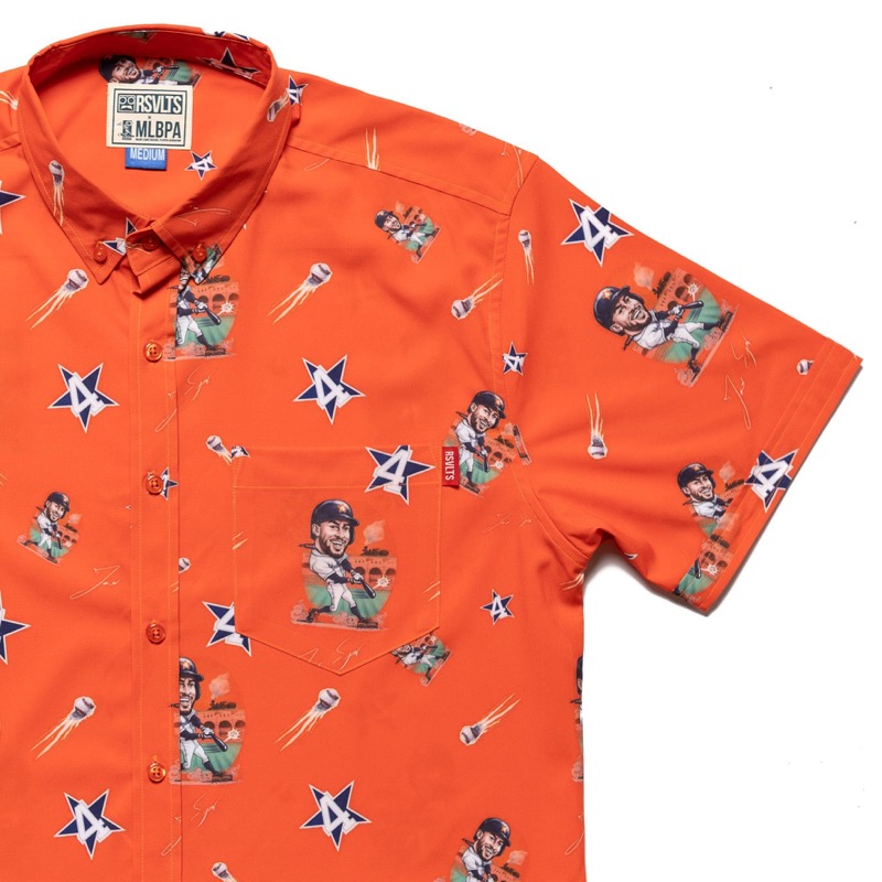RSVLTS George Springer KUNUFLEX Short Sleeve Shirt in Orange — front view