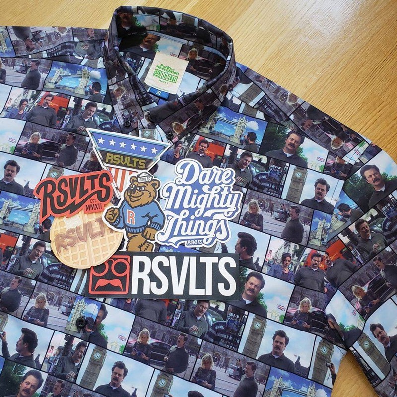 RSVLTS History Began July 4th, 1776 KUNUFLEX Short Sleeve Shirt in Blue — front view