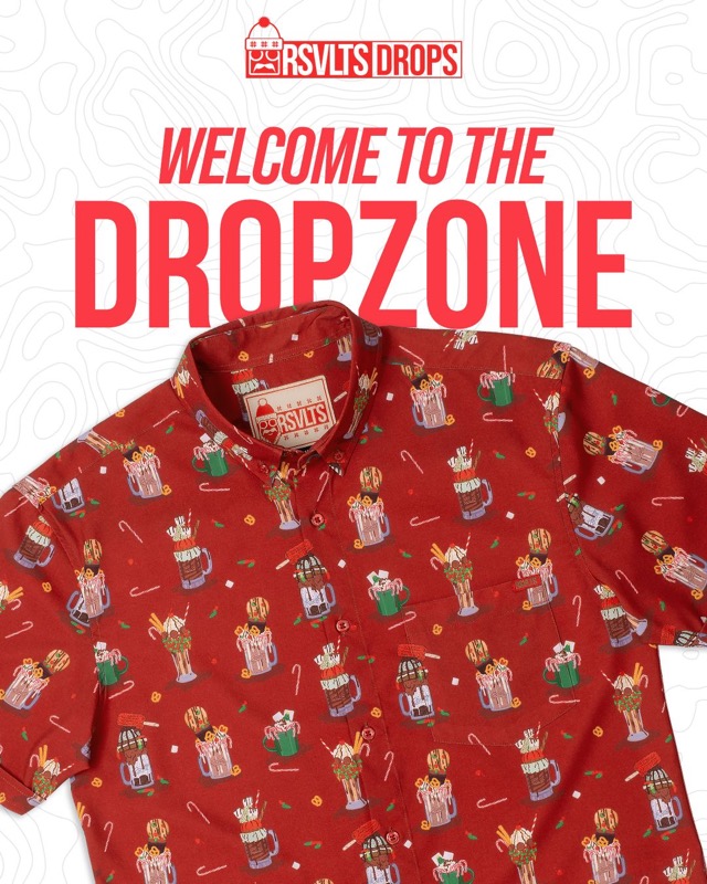 RSVLTS Cups of Cheer KUNUFLEX Short Sleeve Shirt in Red — front view