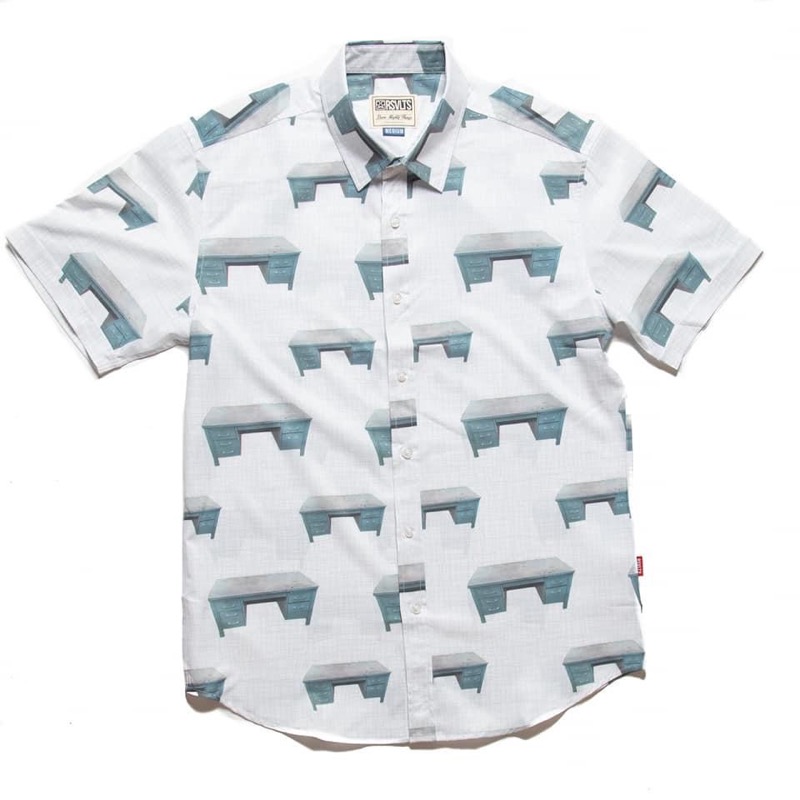 RSVLTS Steel Desk KUNUFLEX Short Sleeve Shirt in White — front view