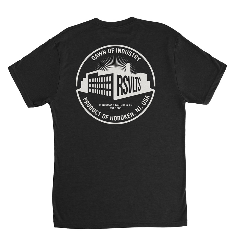 RSVLTS Hoboken: Dawn of Industry Crewneck Tee in Black — front view