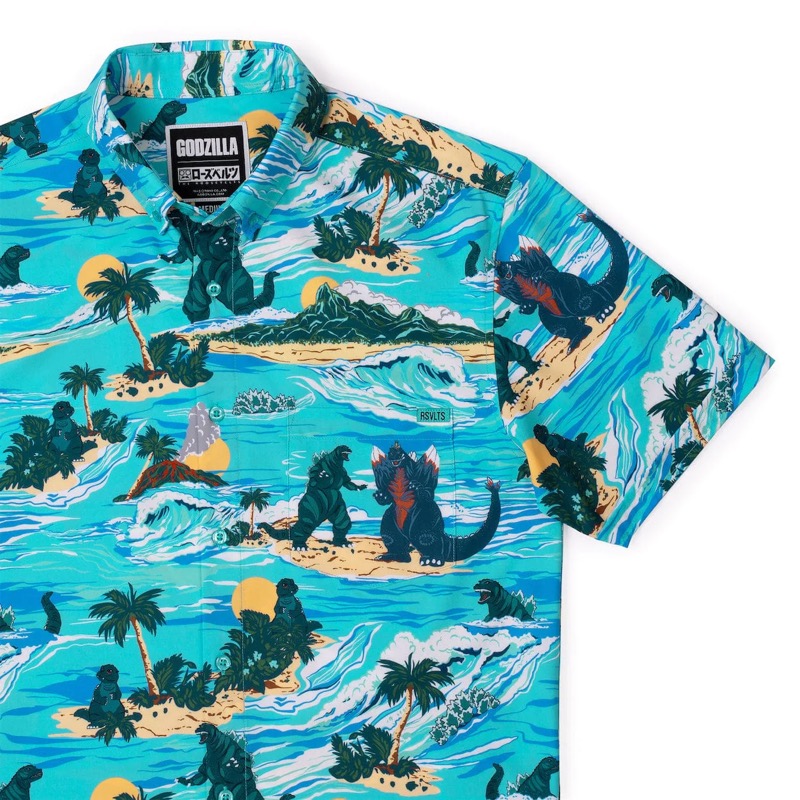 RSVLTS Making Waves KUNUFLEX Short Sleeve Shirt in Blue — front view