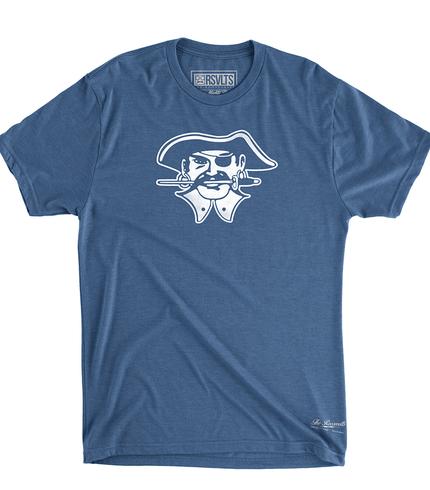 RSVLTS Seton Hall Retro Pirates Crewneck Tee in Blue — front view