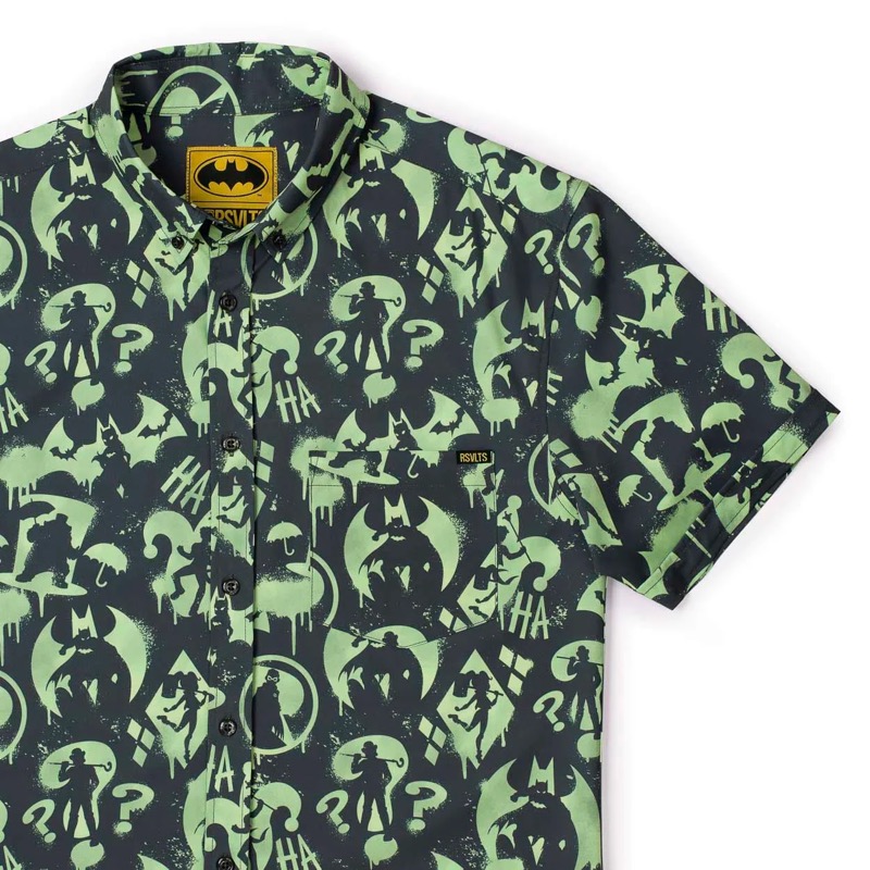 RSVLTS Gotham Graffiti KUNUFLEX Short Sleeve Shirt in Black — front view
