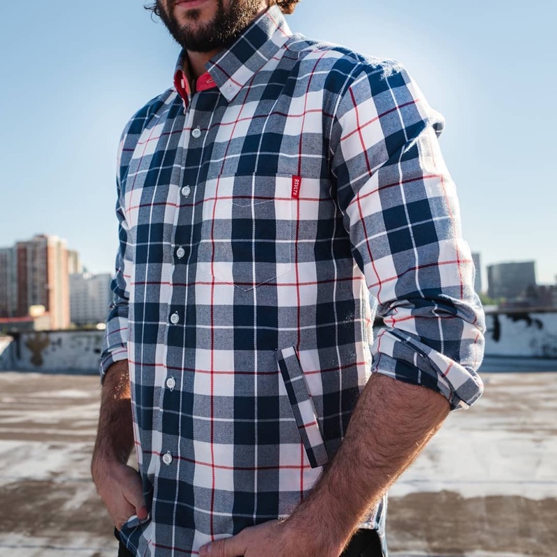 RSVLTS Americana BorlandFlex Long Sleeve Flannel in Blue — front view