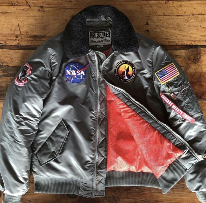 RSVLTS Wolves of Mars Reversible Bomber Jacket in Green — front view