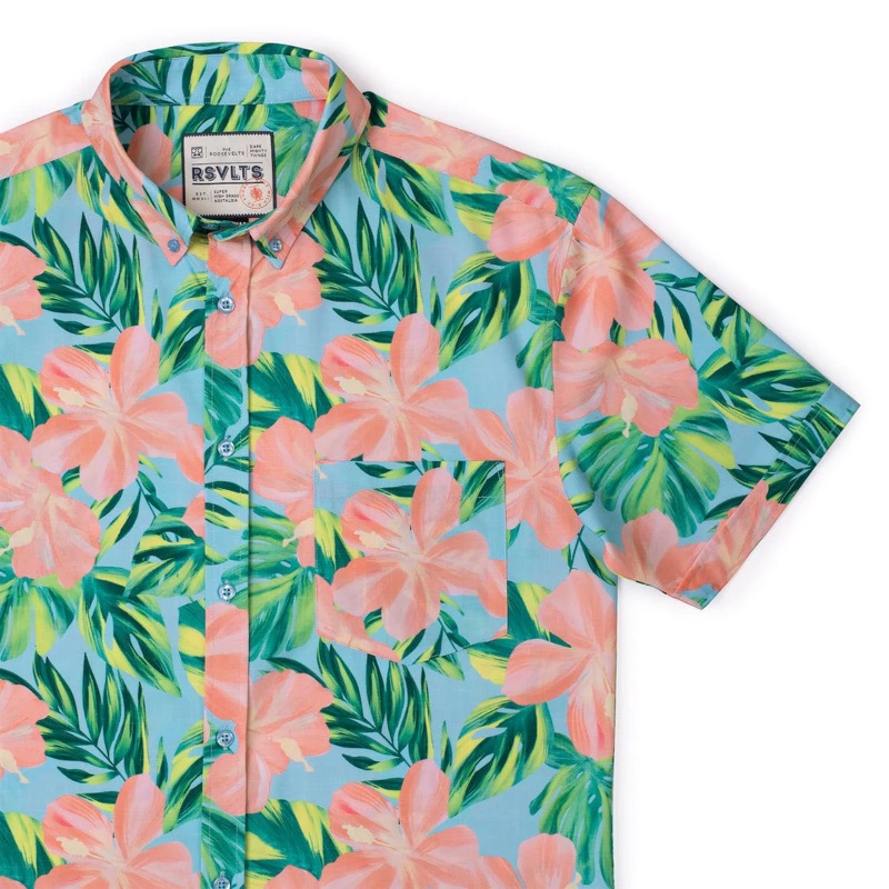 RSVLTS Island Time KUNUFLEX Short Sleeve Shirt in Blue — front view