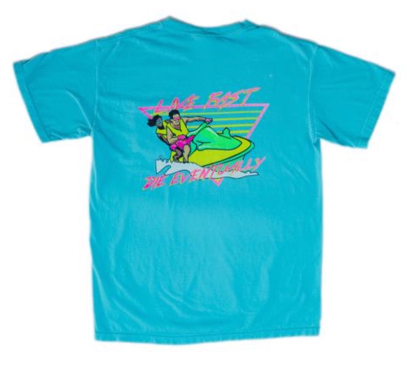 RSVLTS Live Fast Wave Jammer Crewneck Tee in Blue — front view