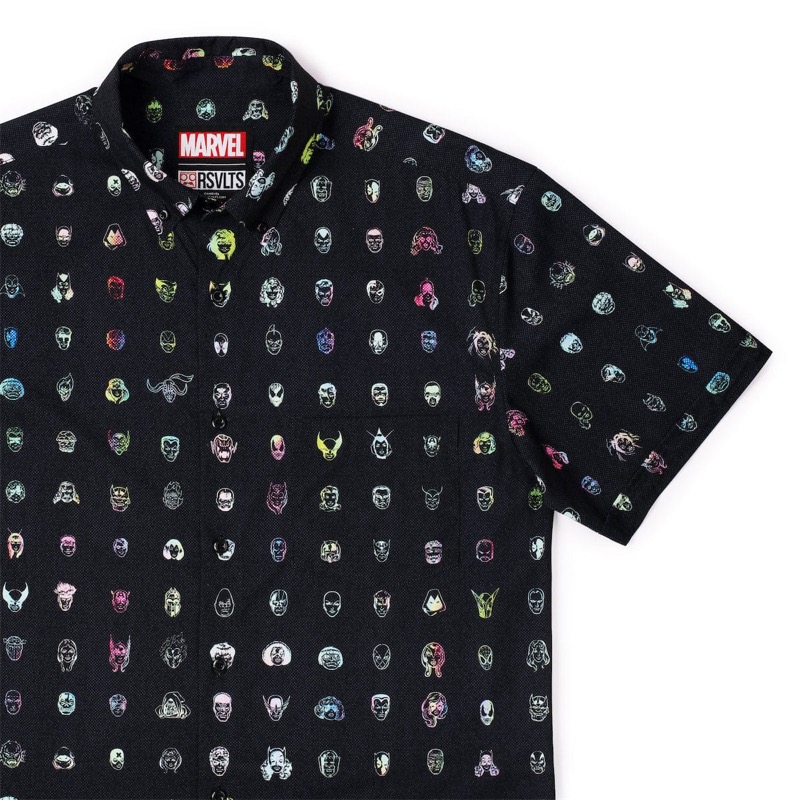 RSVLTS Faces of Marvel KUNUFLEX Short Sleeve Shirt in Black — front view
