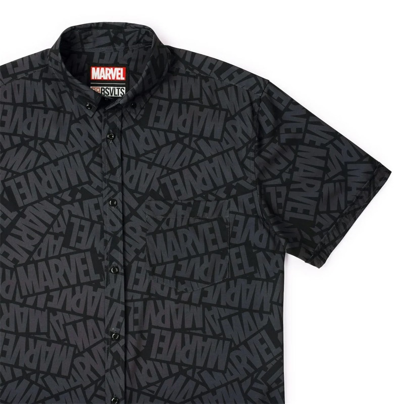 RSVLTS Make Mine Marvel KUNUFLEX Short Sleeve Shirt in Black — front view