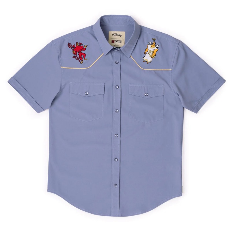 RSVLTS Kronk’s Conundrum Roper Short Sleeve Shirt in Blue — front view