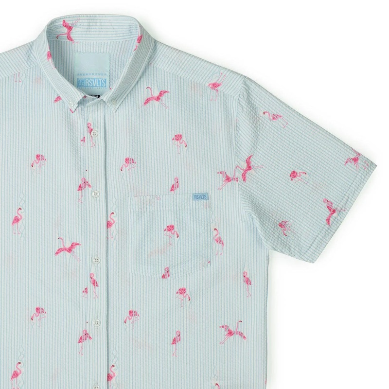 RSVLTS Mingos Stretch Seersucker Short Sleeve Shirt in Blue — front view