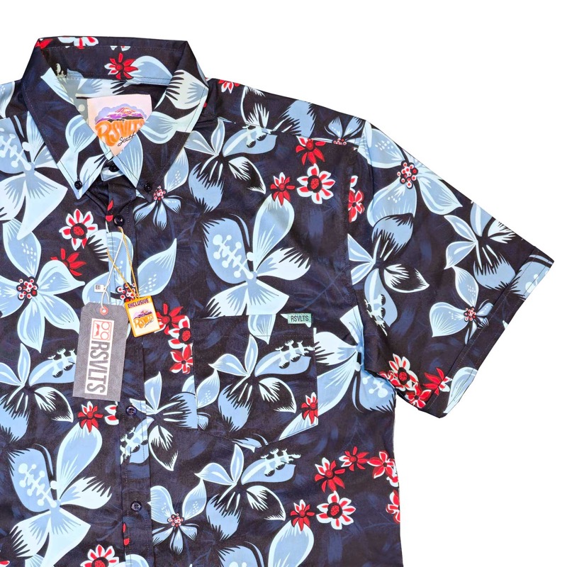 RSVLTS Floral City – Seattle 2024 KUNUFLEX Short Sleeve Shirt in Blue — front view