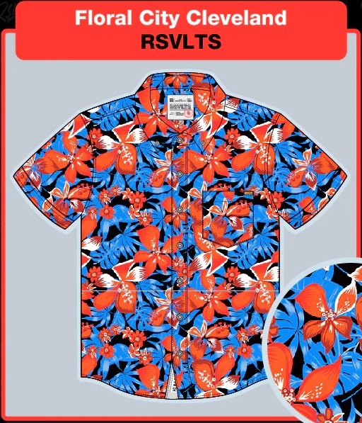 RSVLTS Floral City Cleveland KUNUFLEX Short Sleeve Shirt in Blue — front view