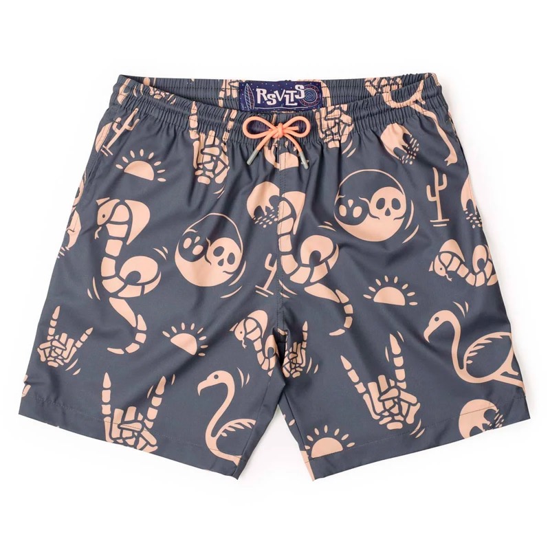 RSVLTS Snakes, Skulls, and Sunsets Hybrid Shorts in Black — front view