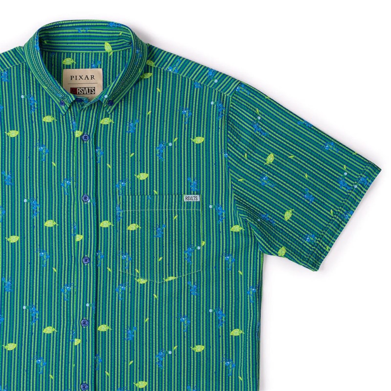RSVLTS It’s An Ant Thing Stretch Seersucker Short Sleeve Shirt in Green — front view
