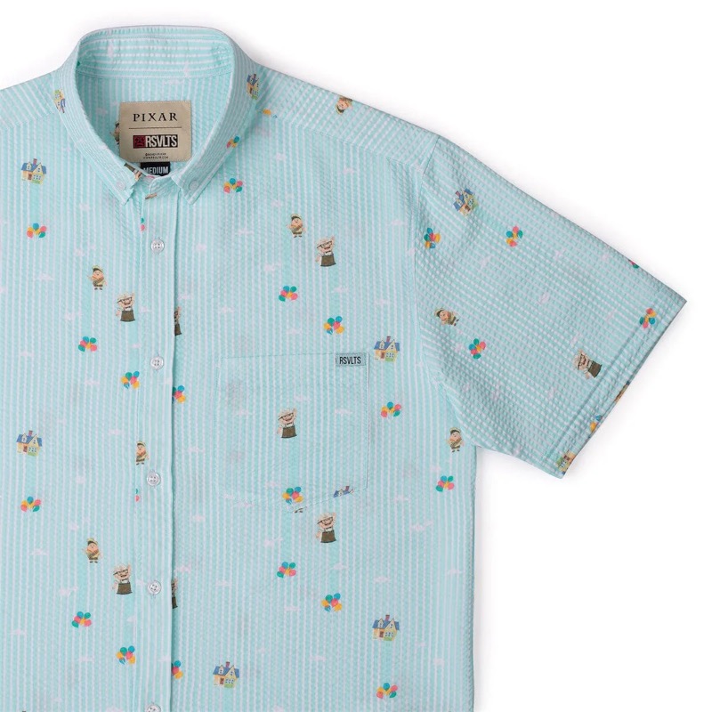 RSVLTS Going Up! Stretch Seersucker Short Sleeve Shirt in Blue — front view