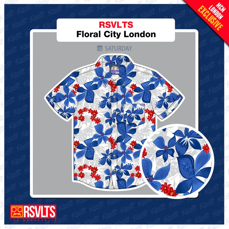 RSVLTS Floral City – London 2024 KUNUFLEX Short Sleeve Shirt in White — front view