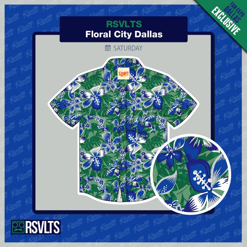 RSVLTS Floral City – Dallas 2024 KUNUFLEX Short Sleeve Shirt in Green — front view