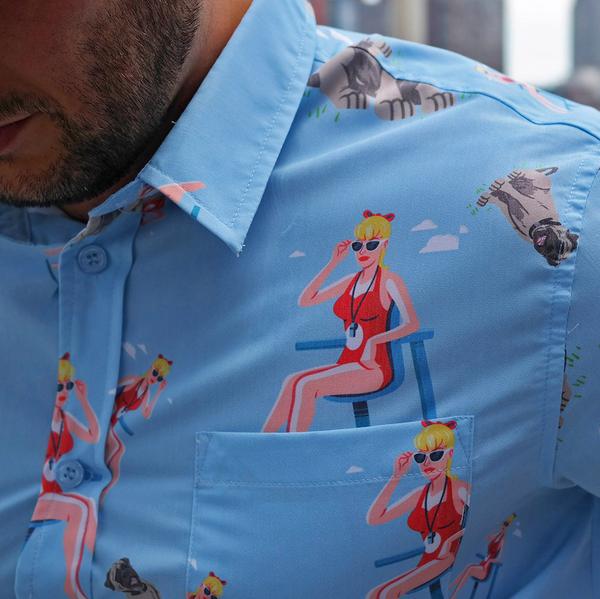 RSVLTS Beauty & the Beast KUNUFLEX Short Sleeve Shirt in Blue — front view