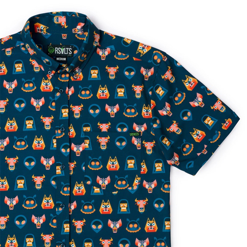 RSVLTS Tales From The Cryptids KUNUFLEX Short Sleeve Shirt in Blue — front view