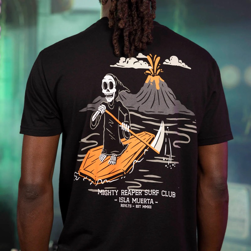 RSVLTS RIPin’ Reaper Crewneck Tee in Black — front view