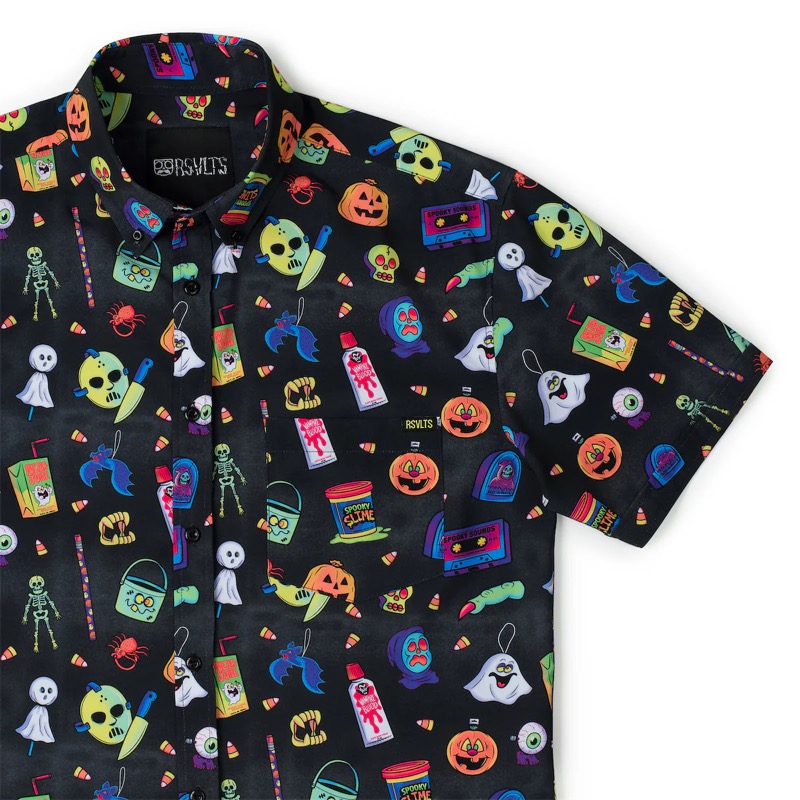 RSVLTS Neon Nostalgia KUNUFLEX Short Sleeve Shirt in Black — front view