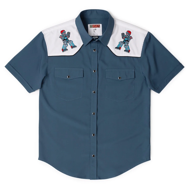 RSVLTS MechaTR Roper Short Sleeve Shirt in Blue — front view