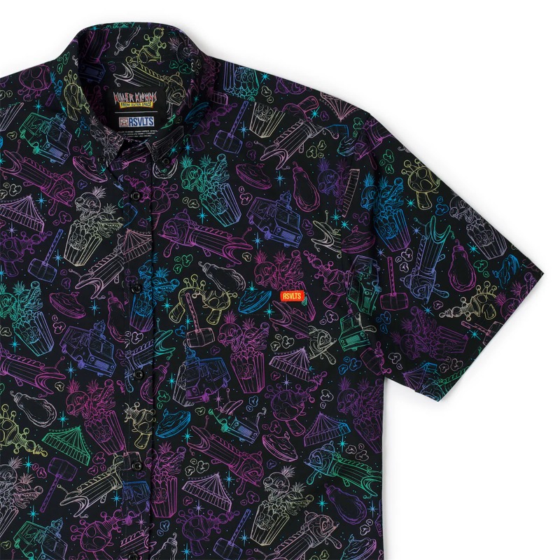 RSVLTS Big Top Terror KUNUFLEX Short Sleeve Shirt in Black — front view