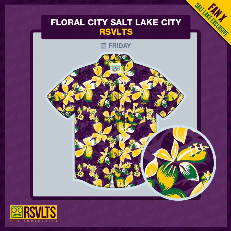 RSVLTS Floral City – Salt Lake City KUNUFLEX Short Sleeve Shirt in Purple — front view