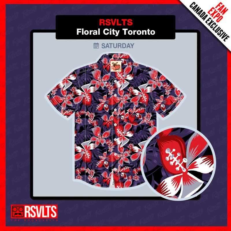 RSVLTS Floral City – Toronto 2024 KUNUFLEX Short Sleeve Shirt in Purple — front view