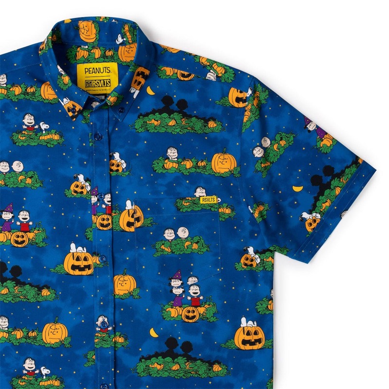 RSVLTS It’s the Great Pumpkin! KUNUFLEX Short Sleeve Shirt in Blue — front view