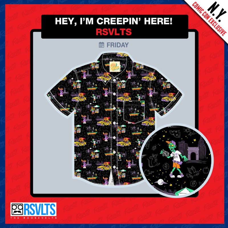 RSVLTS Hey, I’m Creepin’ Here! KUNUFLEX Short Sleeve Shirt in Black — front view
