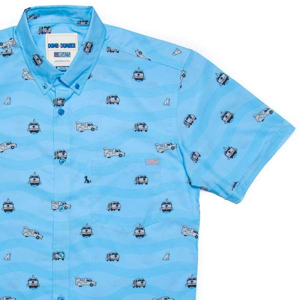 RSVLTS Mutts Cuts KUNUFLEX Short Sleeve Shirt in Blue — front view