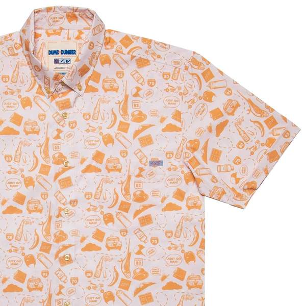 RSVLTS Road Trip KUNUFLEX Short Sleeve Shirt in Orange — front view