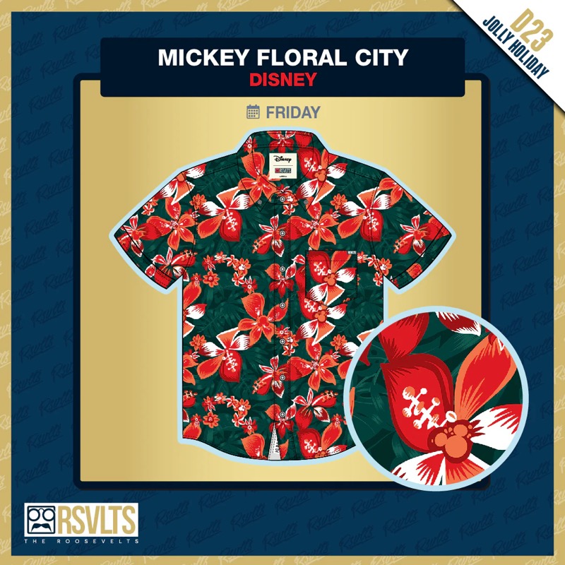 RSVLTS Mickey Floral City KUNUFLEX Short Sleeve Shirt in Green — front view